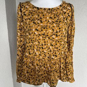 Maeve Anthropologie Yellow Ditsy Floral Peplum Blouse Womens Size XS